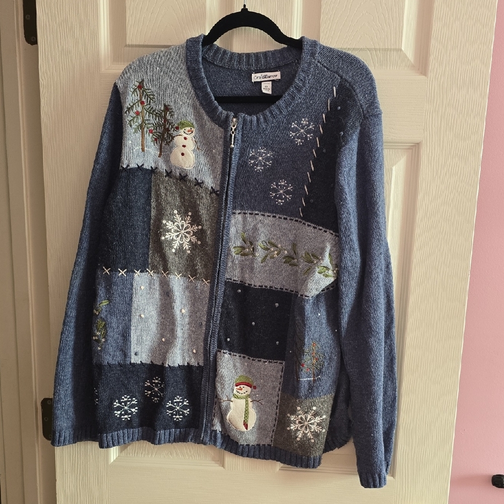 Croft &‎ Barrow Blue Snowman Cardigan